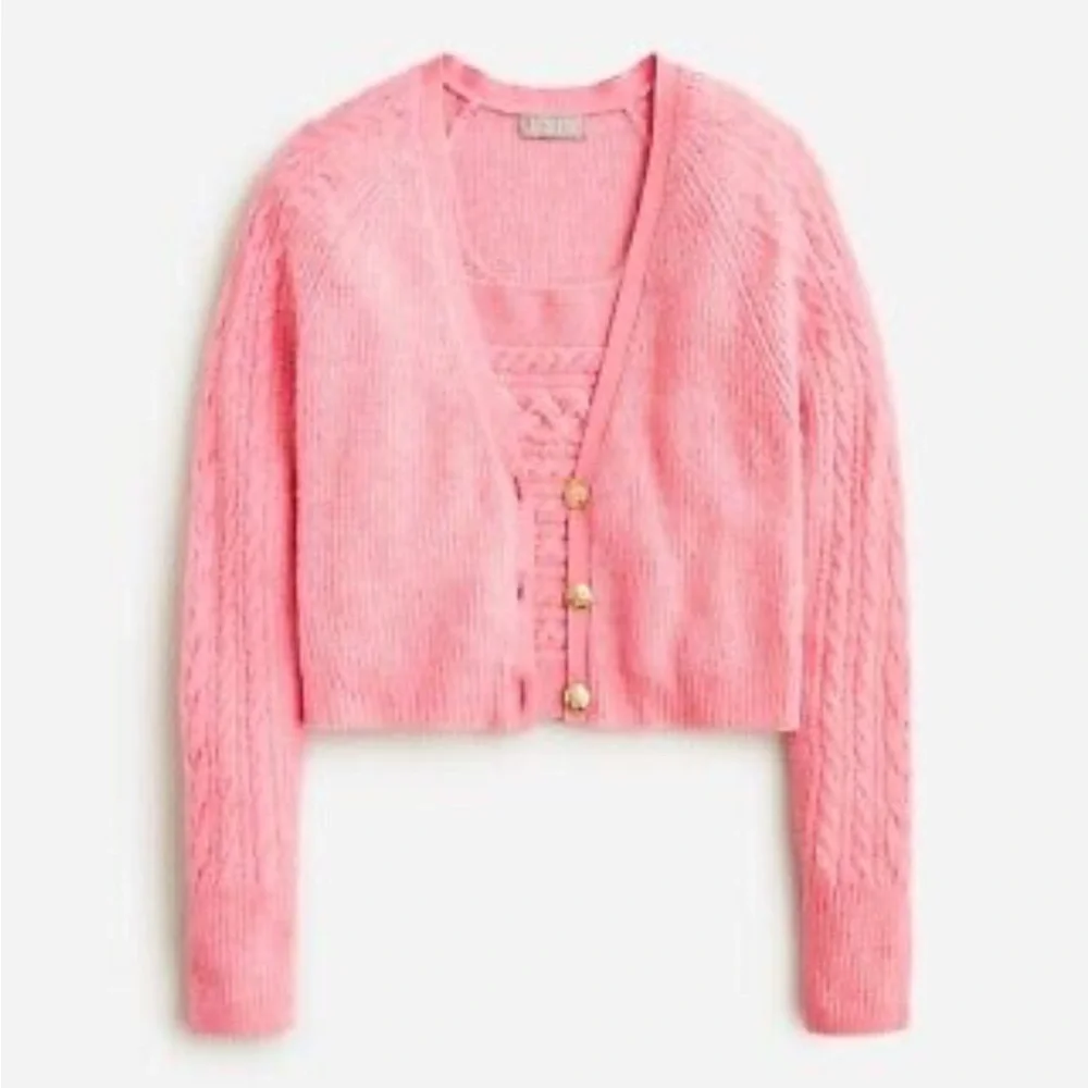 NEW J.Crew Supersoft cropped cable-knit sweater-tank set Size M Hthr Sorbet